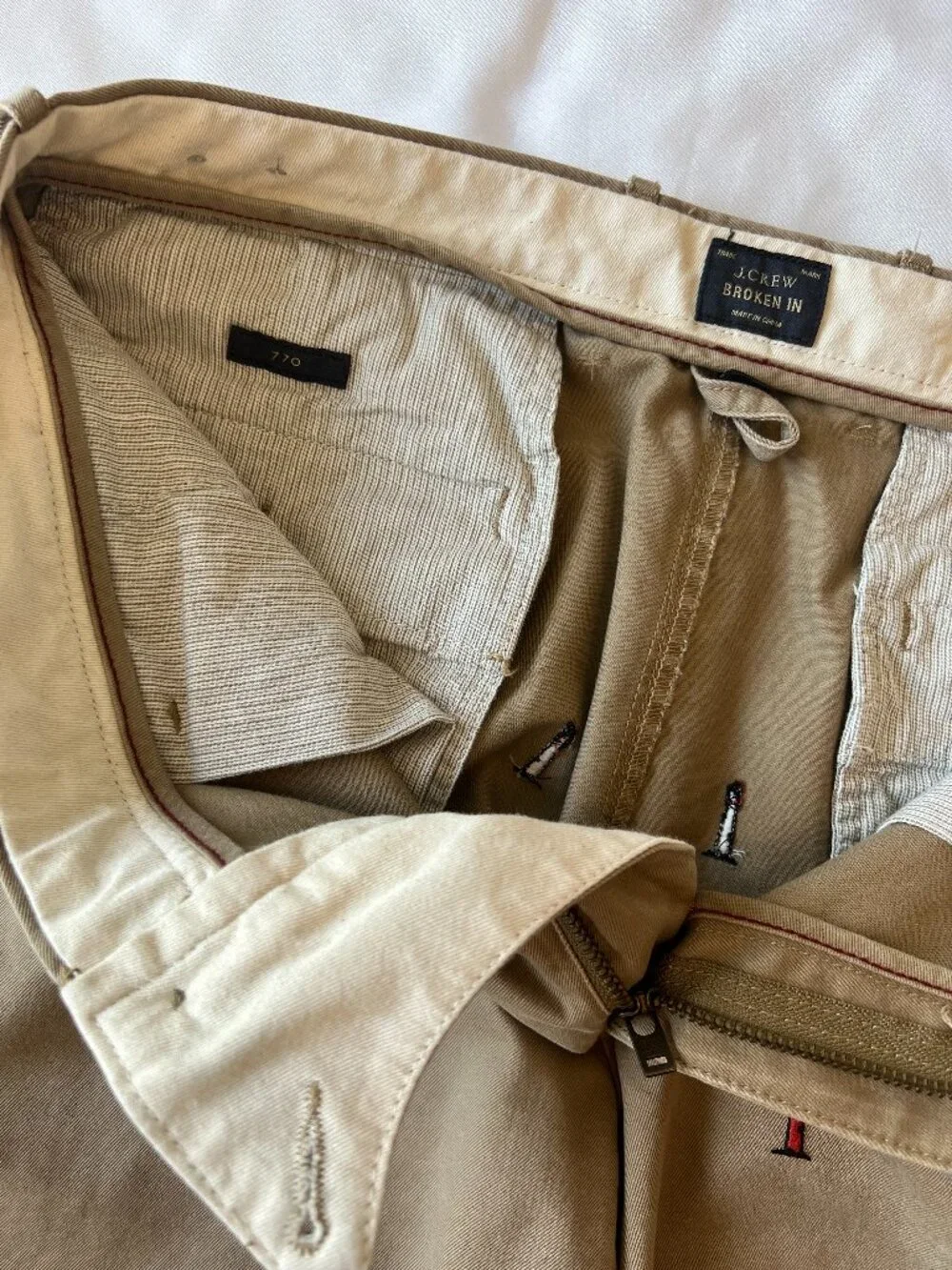 J Crew Mens 770 Straight Chinos Embroidered Lighthouses 32 X 32 100% Cotton - Picture 5 of 14